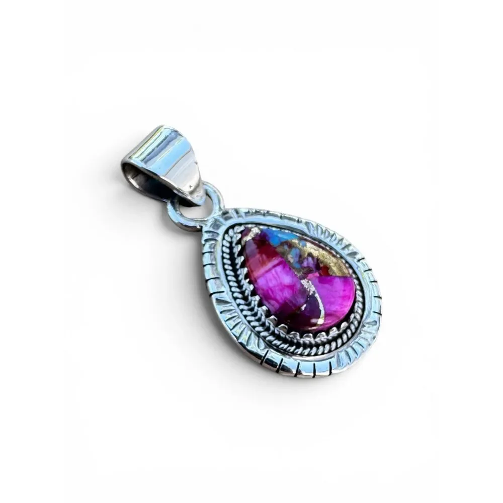 Kingman Pink Dahlia Turquoise Solid 925 Sterling Silver Pendant - Picture 3 of 5